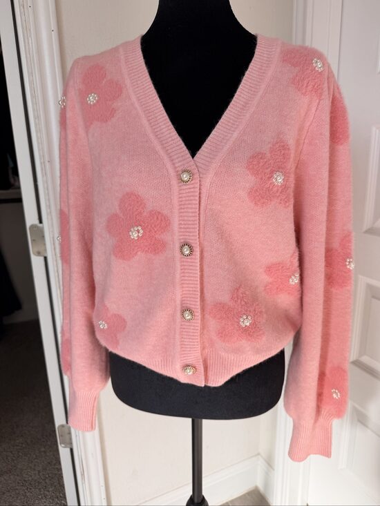 Nanette Lepore Sweaters - Soft Women's Nanette Lepore size small Pink Floral Pearl Button Cardigan